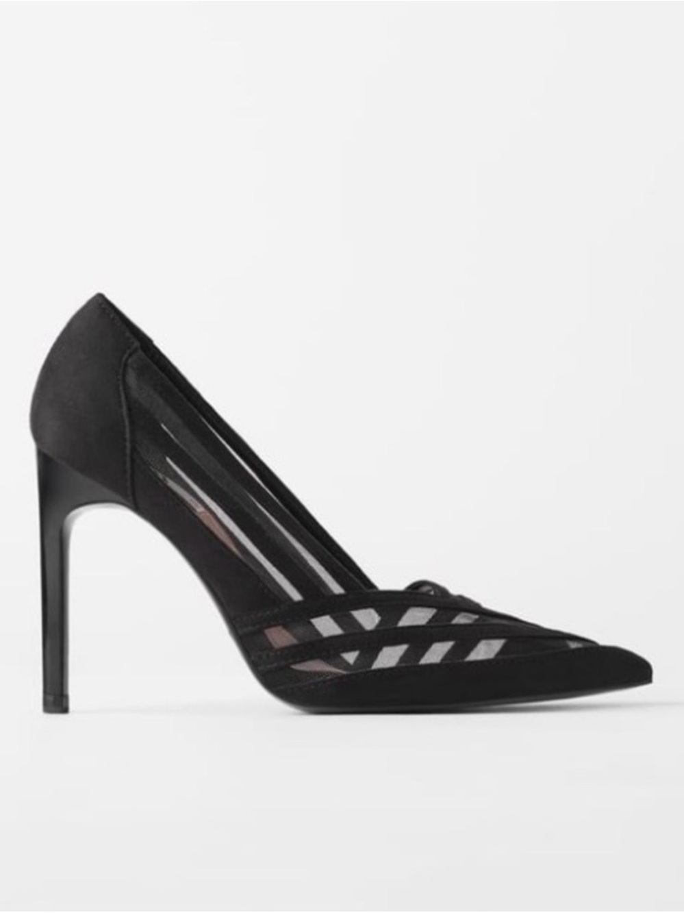 Zara Black Mesh Pointed-Toe Pumps